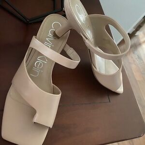 Calvin Klein Blush Beige Strappy Block Heel Sandals